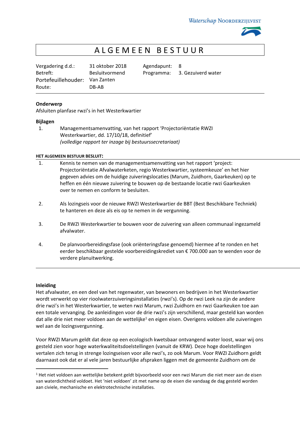 Afsluiting Planfase RWZI Westerkwartier AB-Voorstel.Pdf