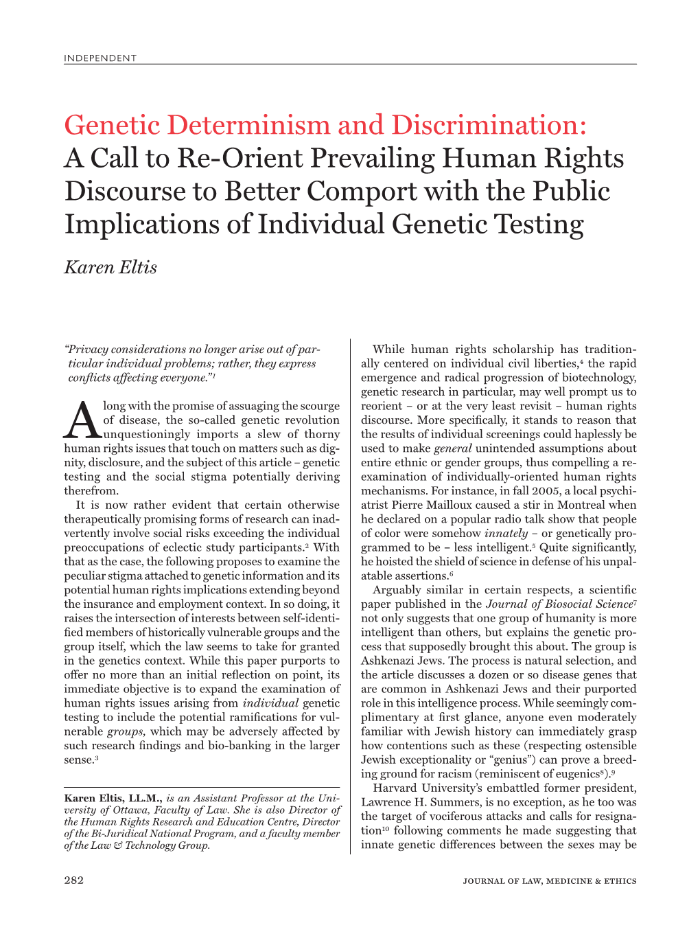 Genetic Determinism and Discrimination: a Call to Re-Orient