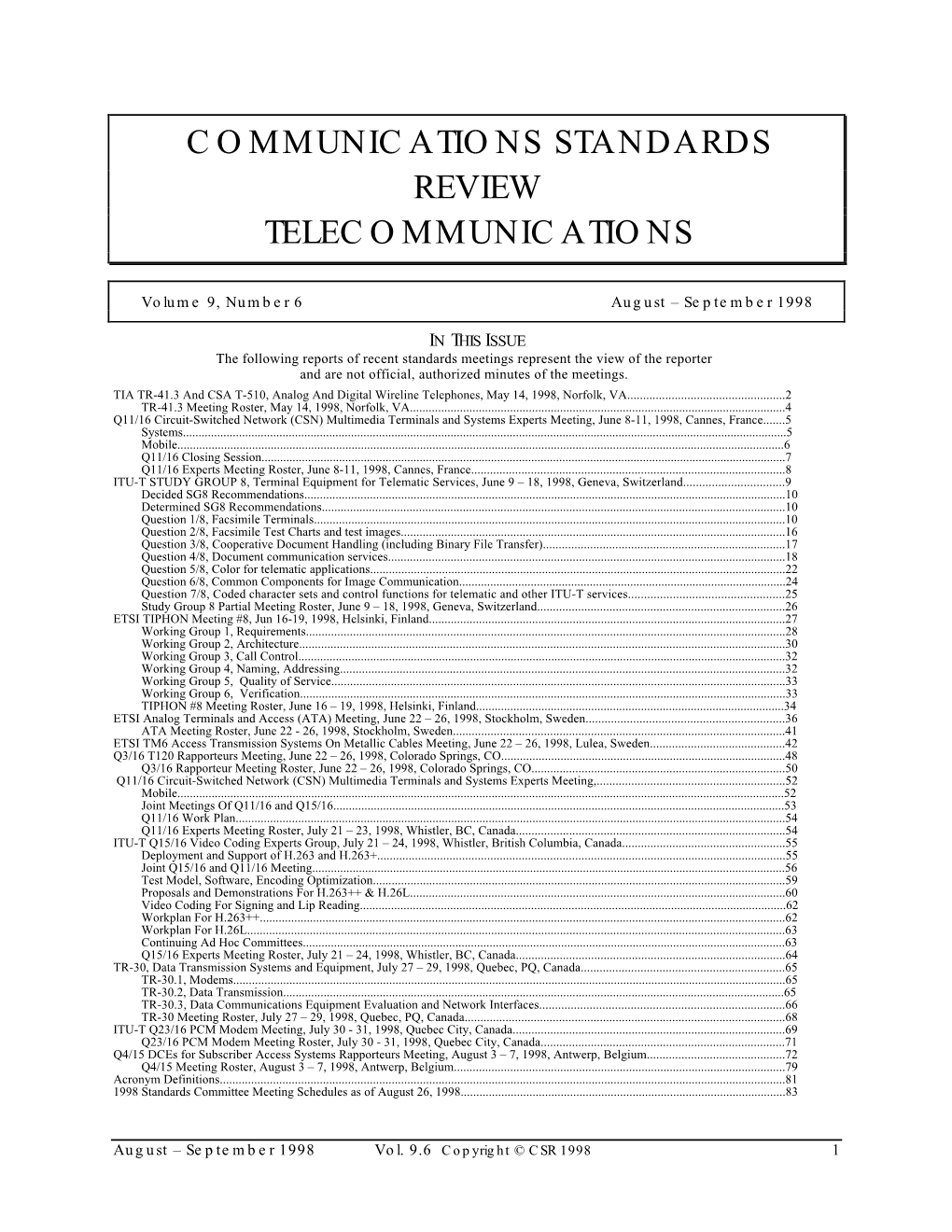 Communications Standards Review Telecommunications