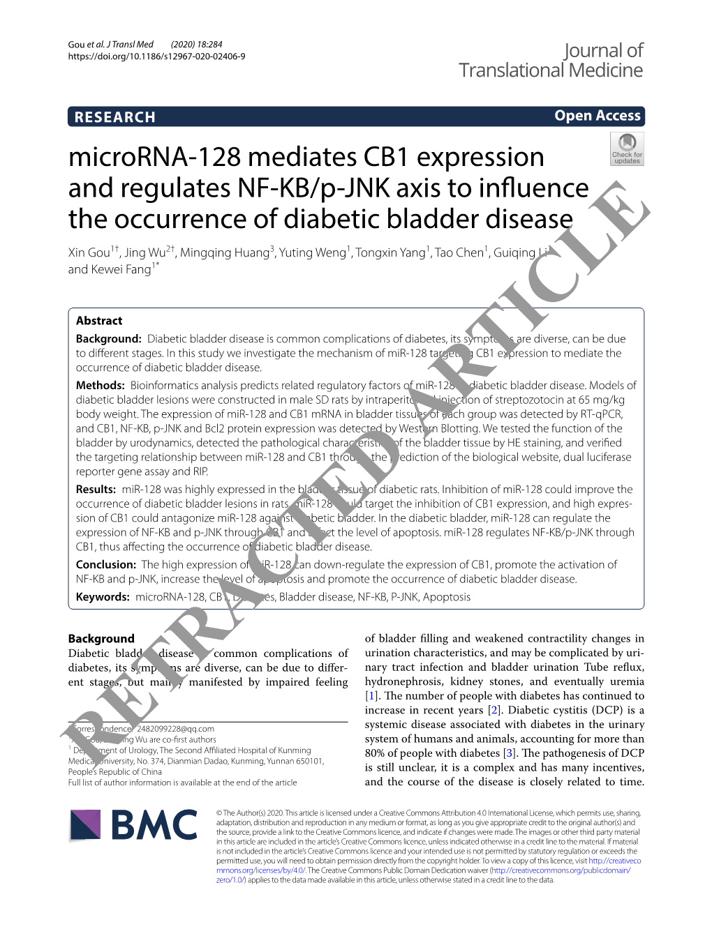 Microrna-128 Mediates CB1 Expression and Regulates NF-KB/P
