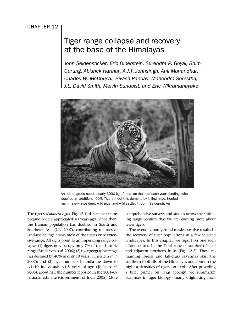 Tiger Range Collapse and Recovery at the Base of the Himalayas