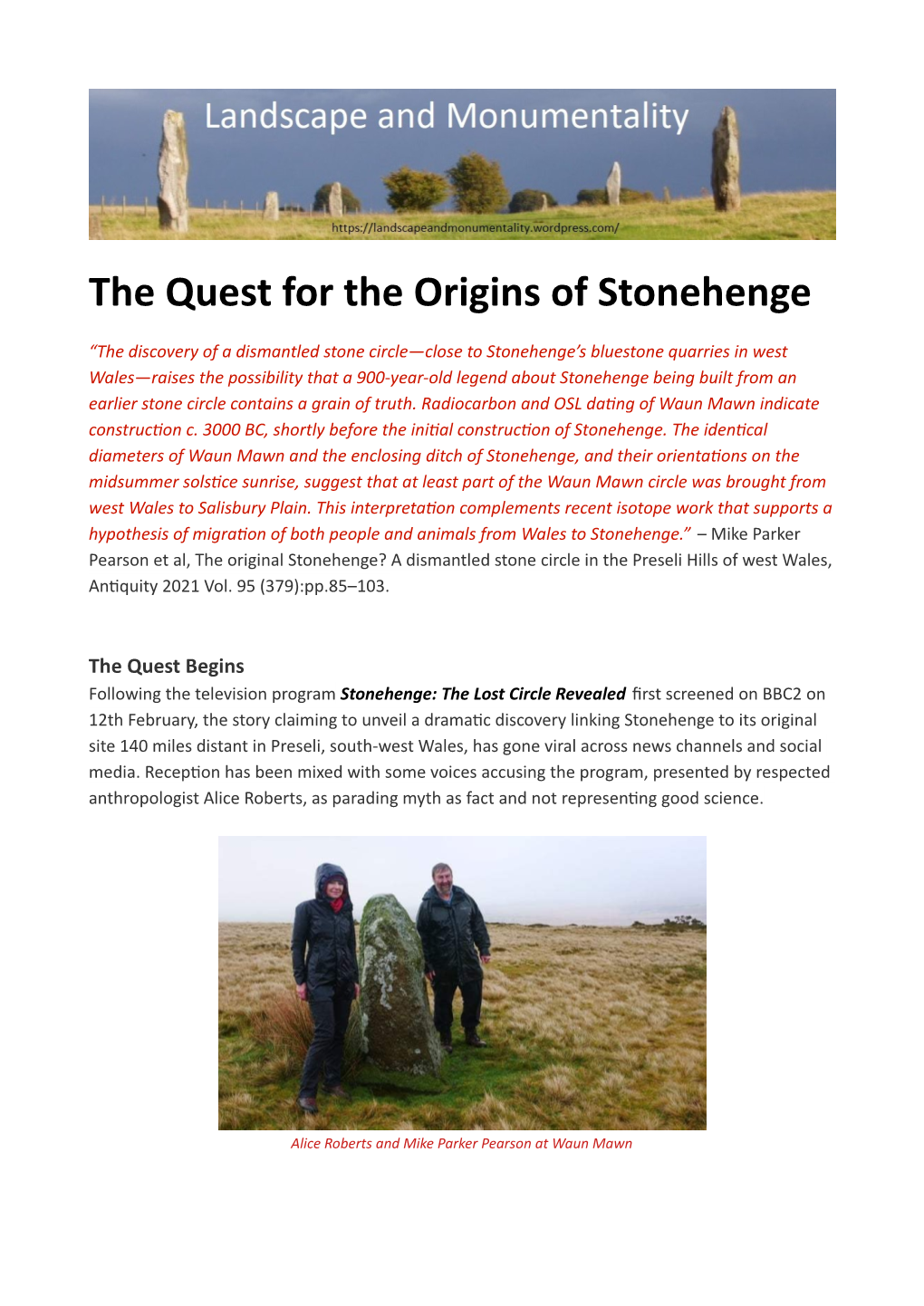 The Quest for the Origins of Stonehenge