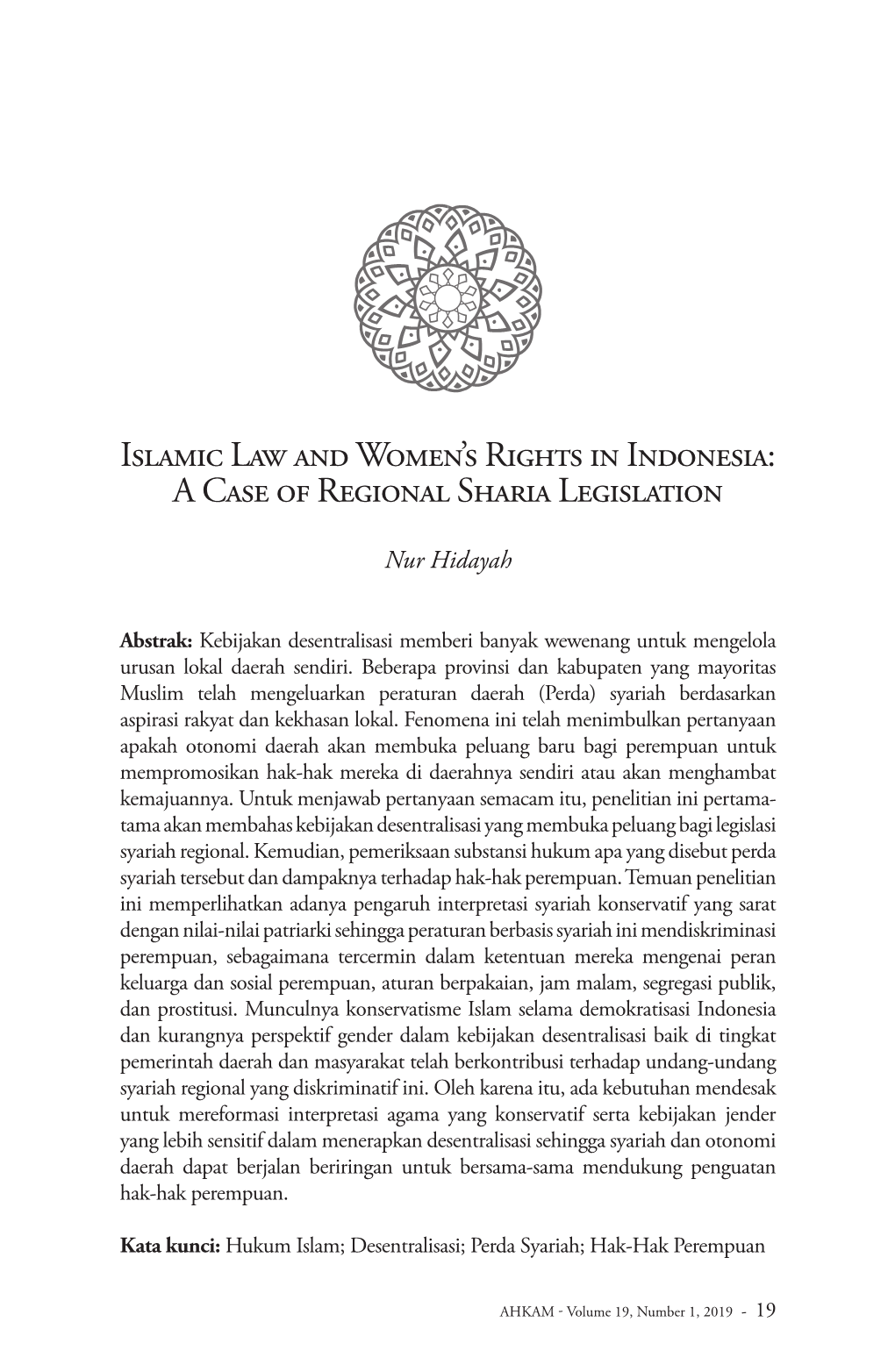 Islamic Law and Women's Rights in Indonesia: a Case of Regional