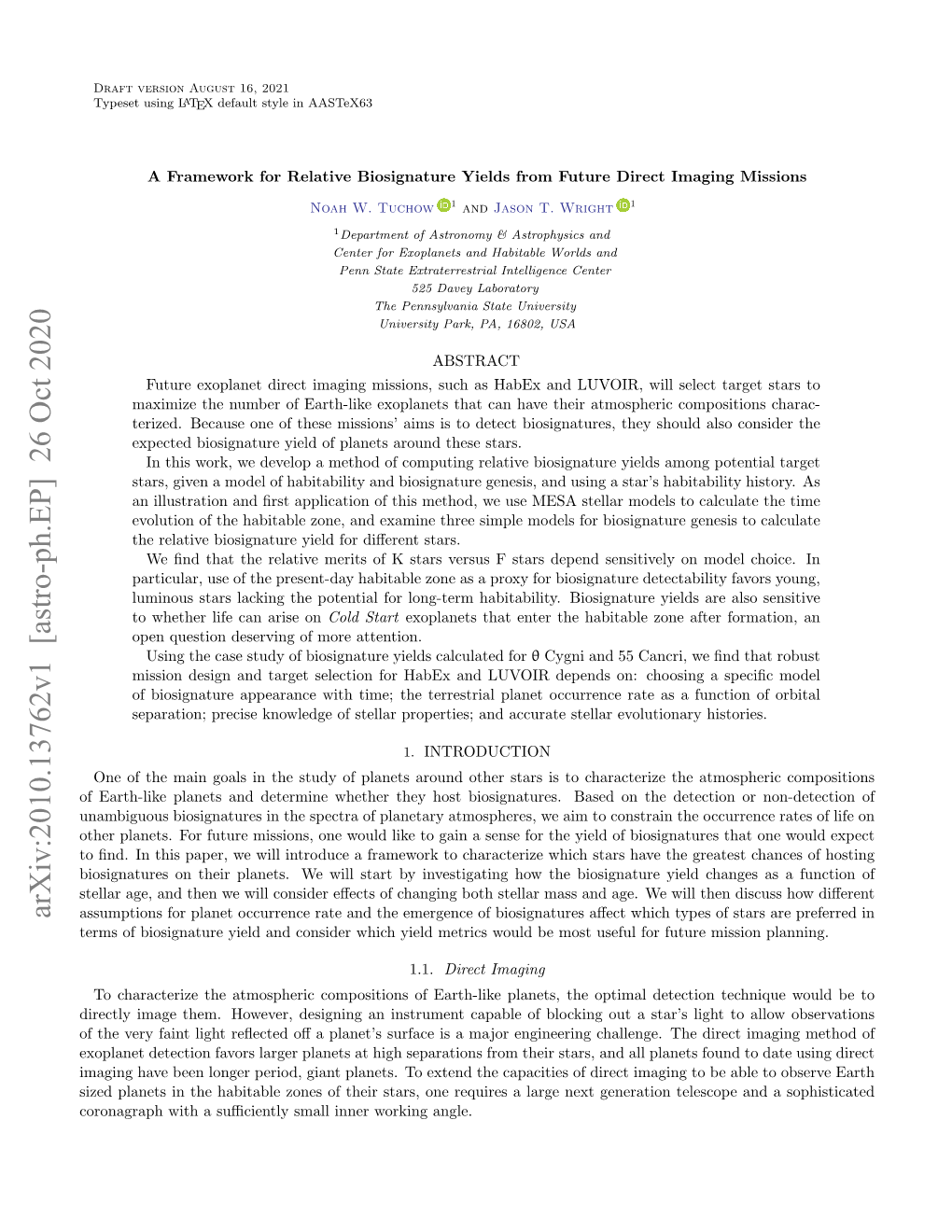 Arxiv:2010.13762V1 [Astro-Ph.EP] 26 Oct 2020