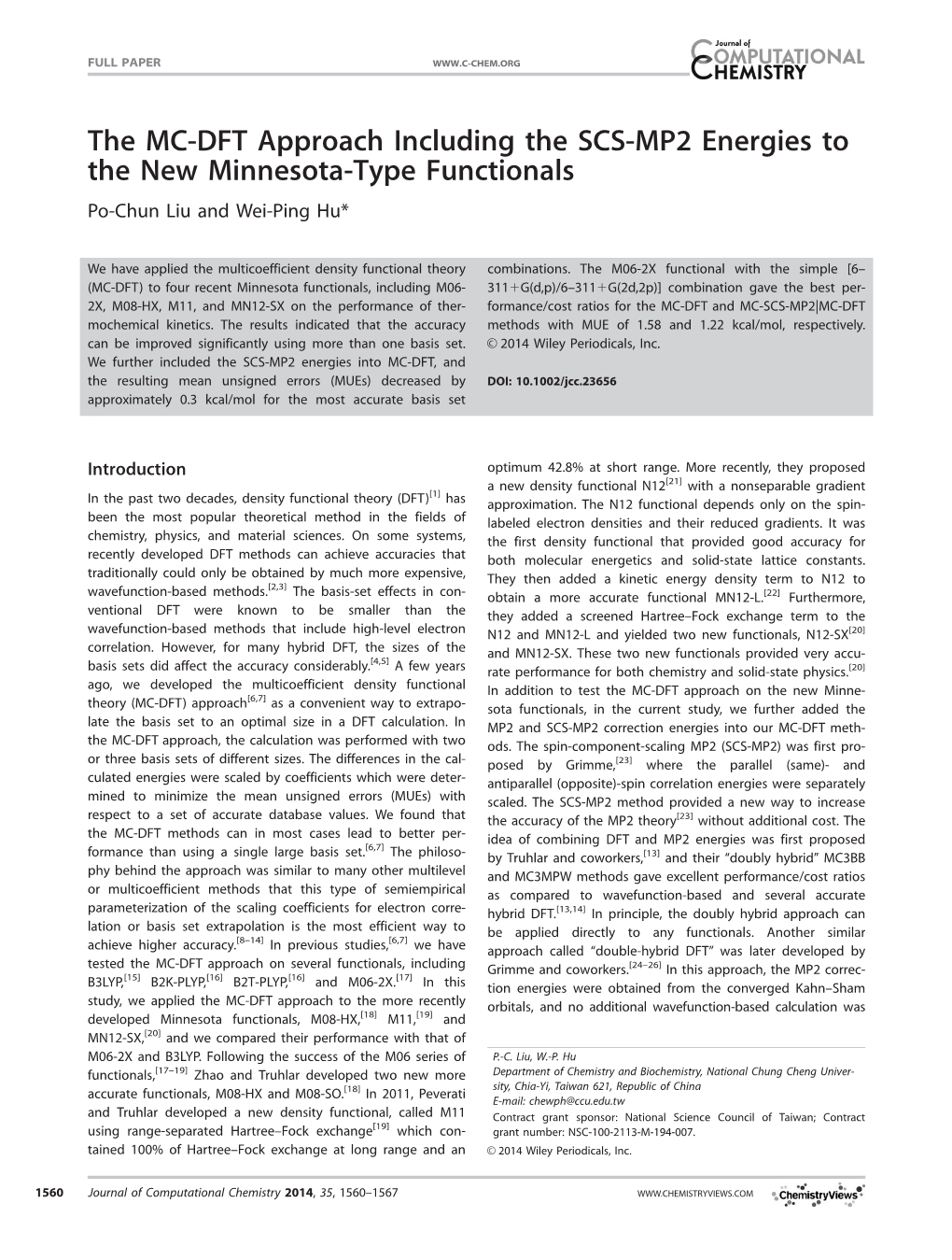 The MCDFT Approach Including the SCSMP2 Energies to the New