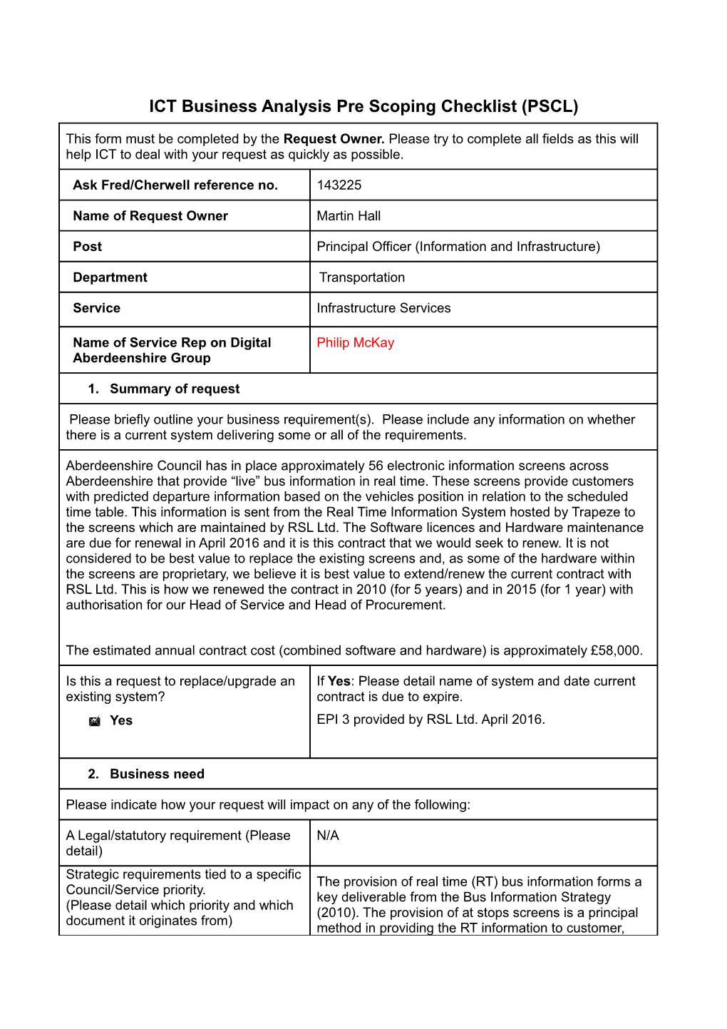 ICT Business Analysis Pre Scoping Checklist (PSCL)