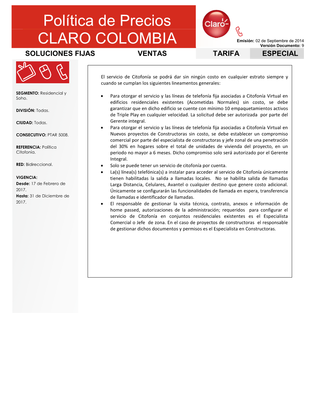 Política De Precios CLARO COLOMBIA -..::My Apps Claro