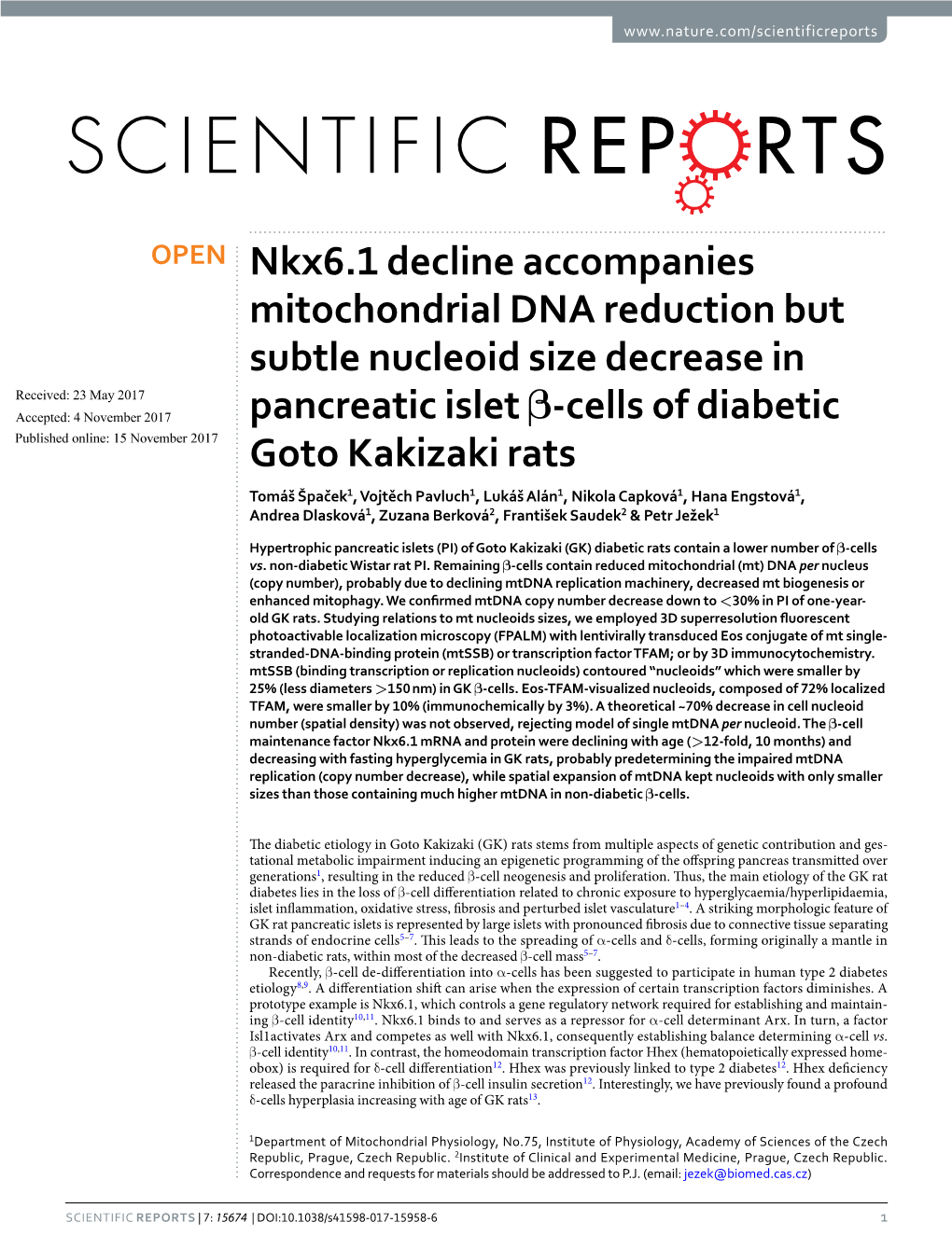 Nkx6.1 Decline Accompanies Mitochondrial DNA Reduction But