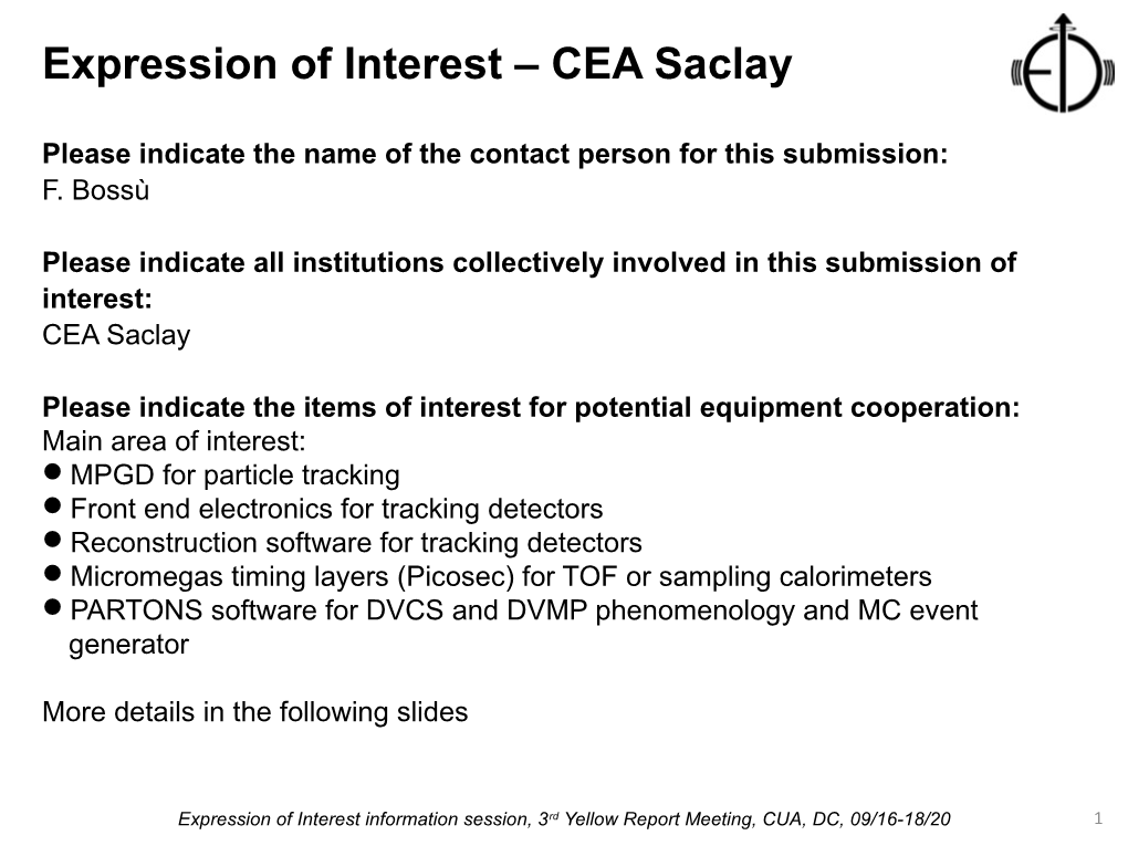 Expression of Interest – CEA Saclay
