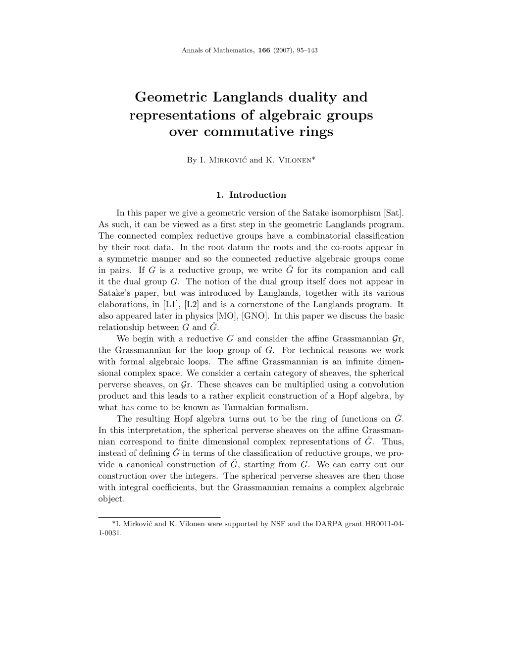 Geometric Langlands Duality and Representations of Algebraic Groups Over Commutative Rings