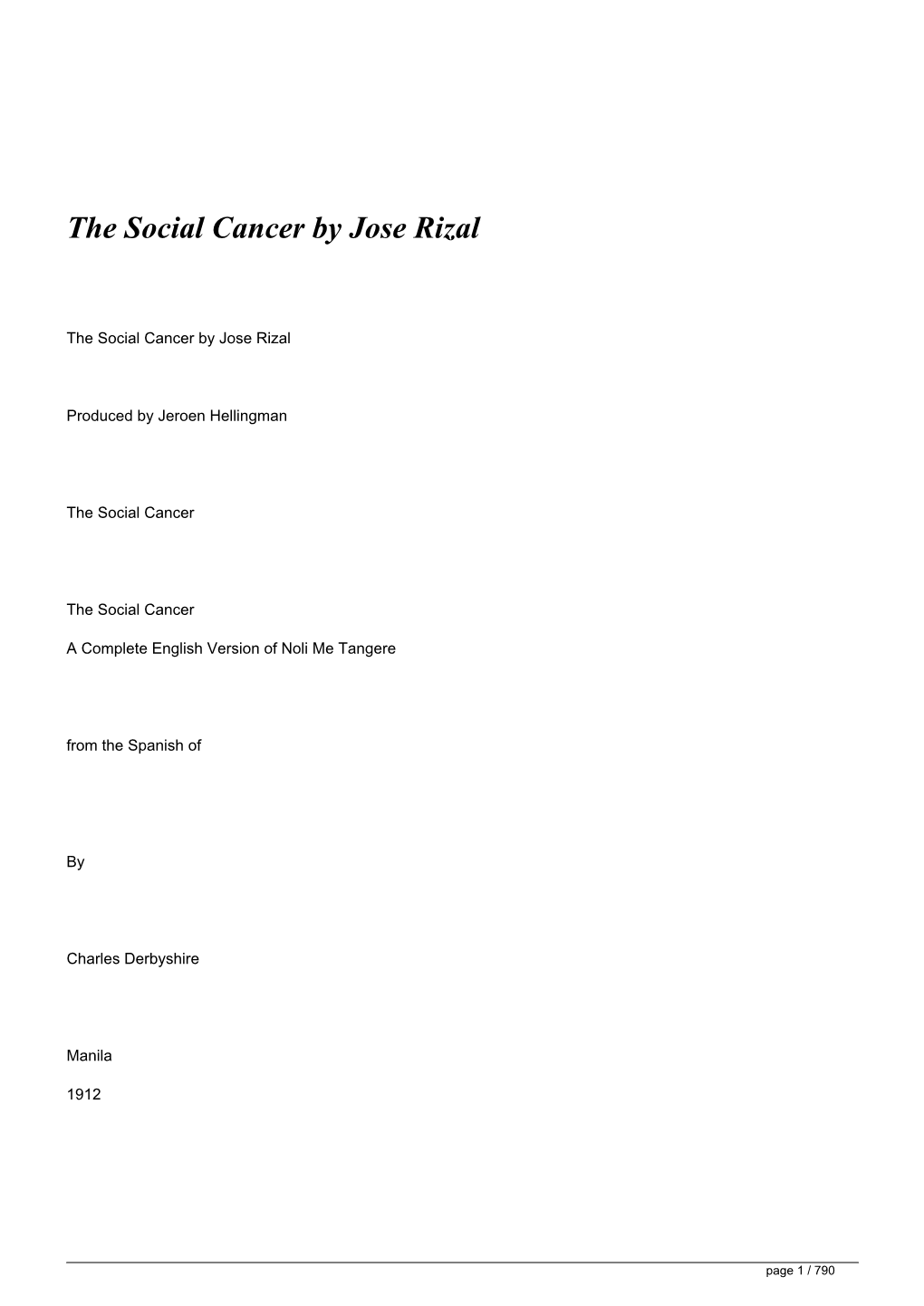 The Social Cancer by Jose Rizal&lt;/H1&gt;