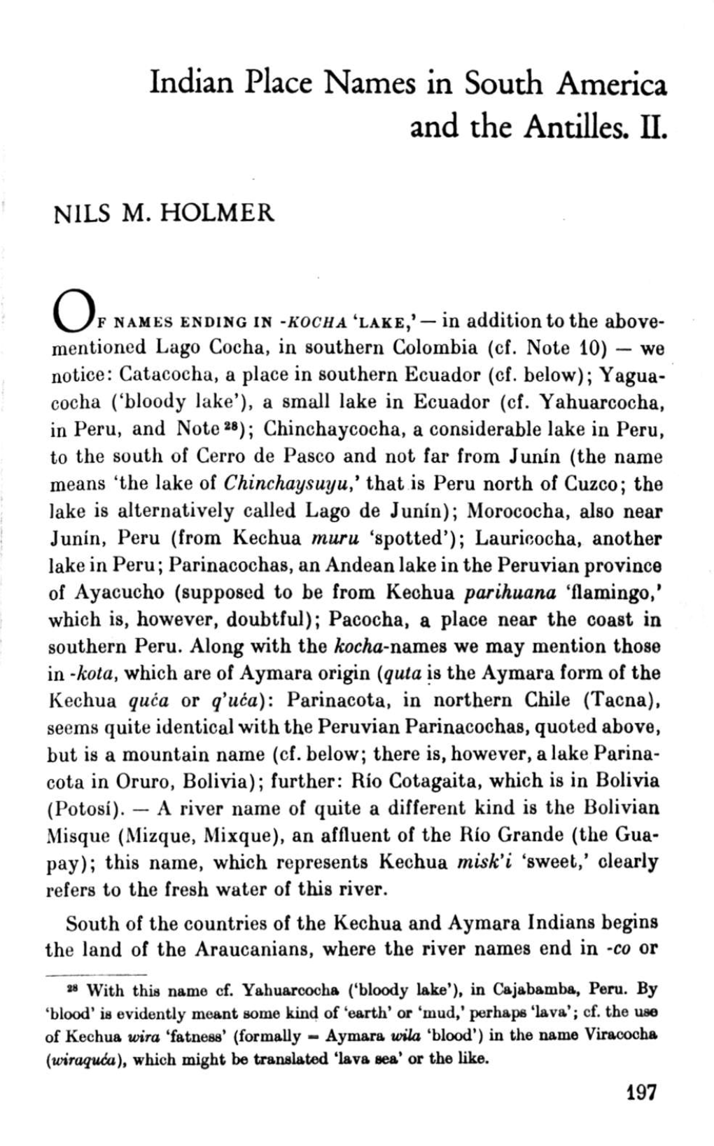 Indian Place Names in South America and the Antilles. II