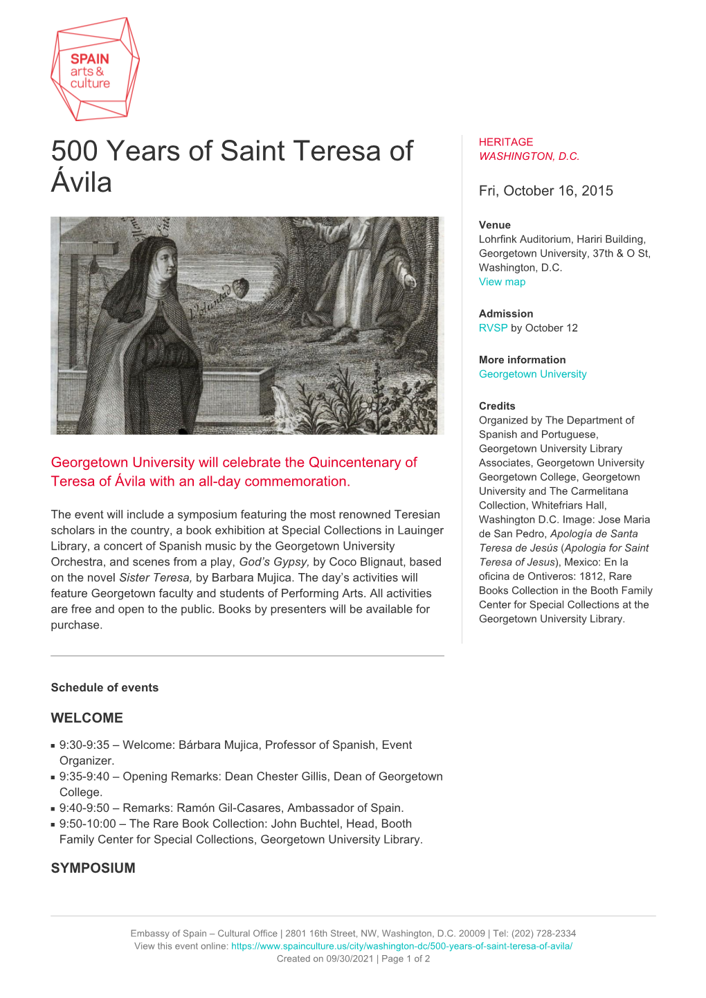 500 Years of Saint Teresa of Ávila