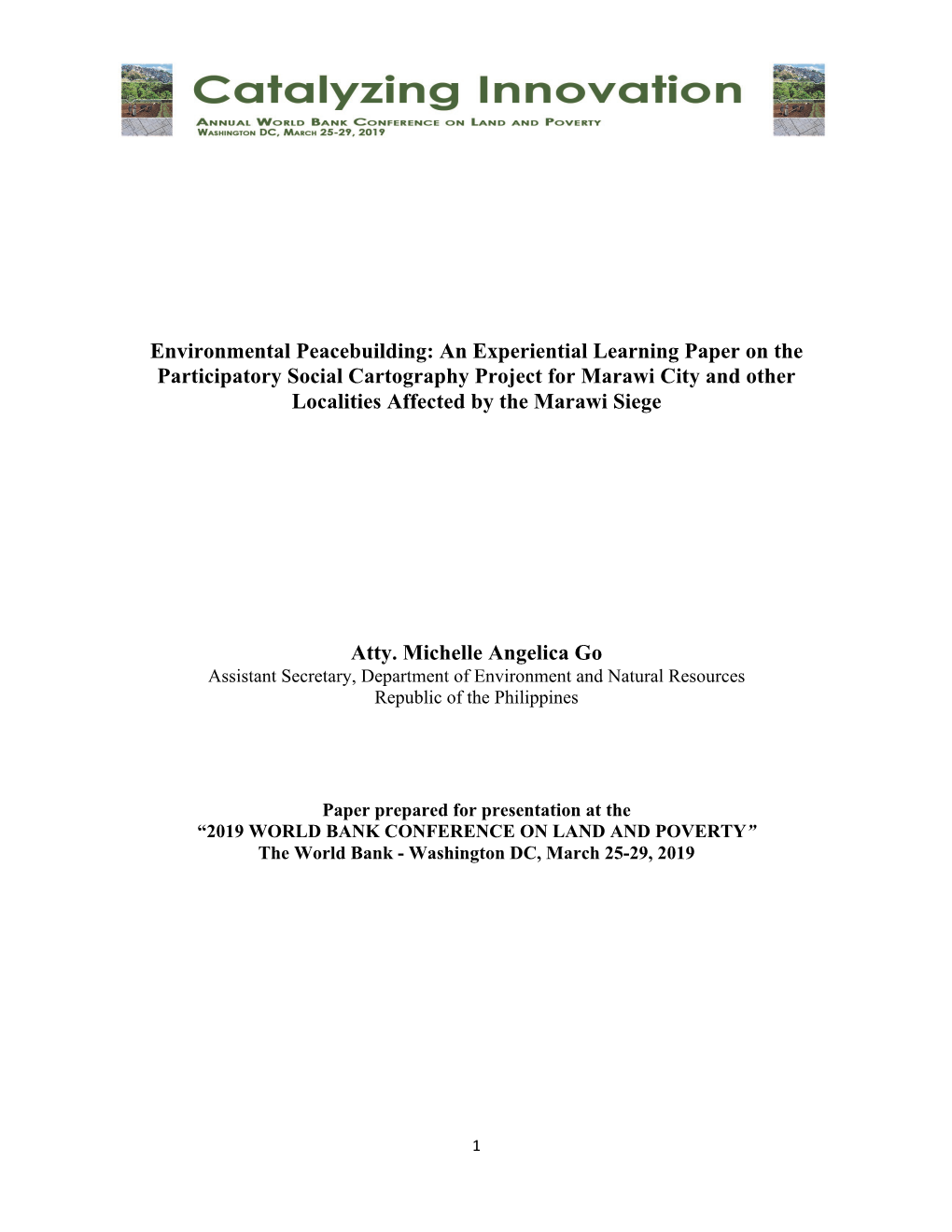 Environmental Peacebuilding: an Experiential Learning Paper on The