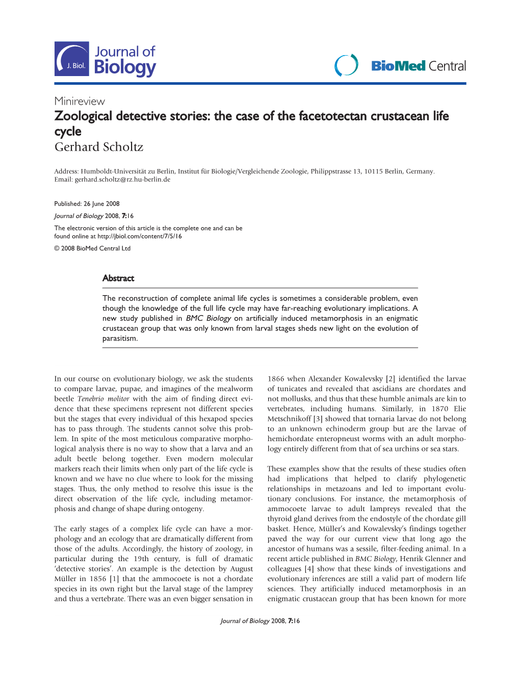 Zoological Detective Stories: the Case of the Facetotectan Crustacean Life Cycle Biomedcentral