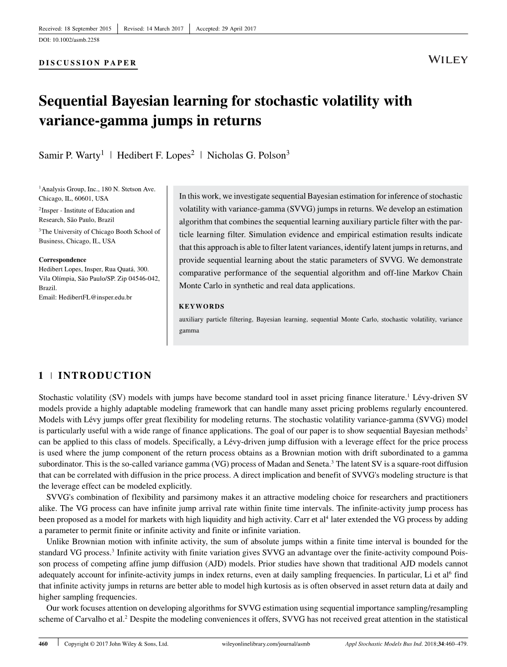 Sequential Bayesian Learning for Stochastic Volatility with Variance-Gamma Jumps in Returns