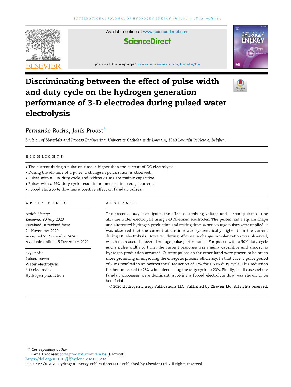 Discriminating Between the Effect of Pulse Width and Duty Cycle on the Hydrogen Generation Performance of 3-D Electrodes During Pulsed Water Electrolysis