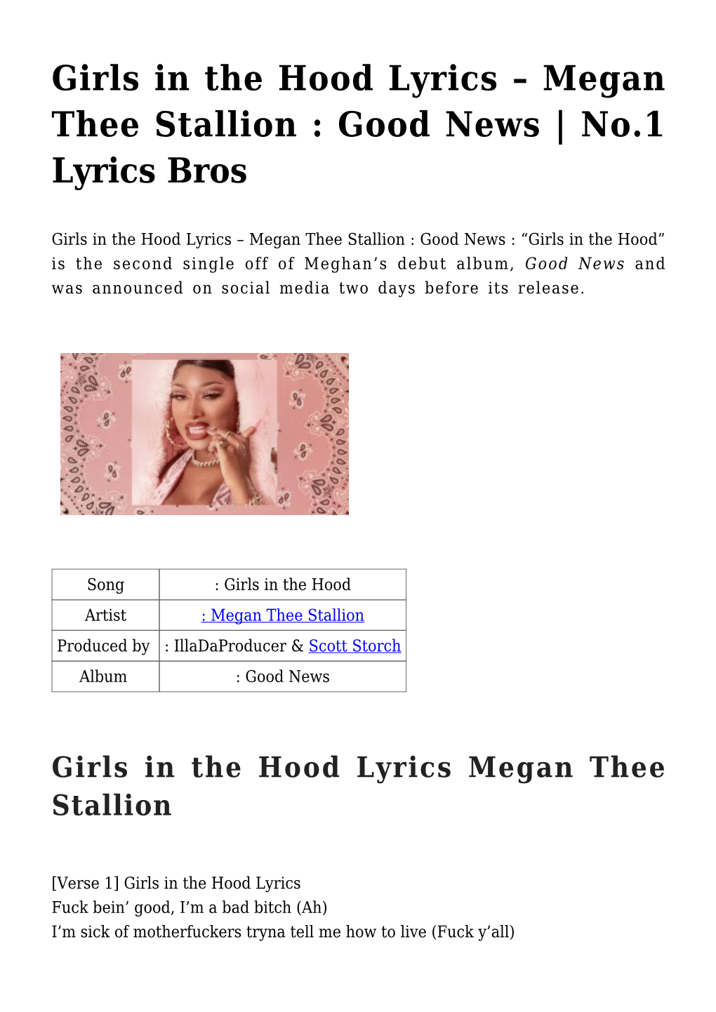 Girls in the Hood Lyrics &#8211; Megan Thee Stallion