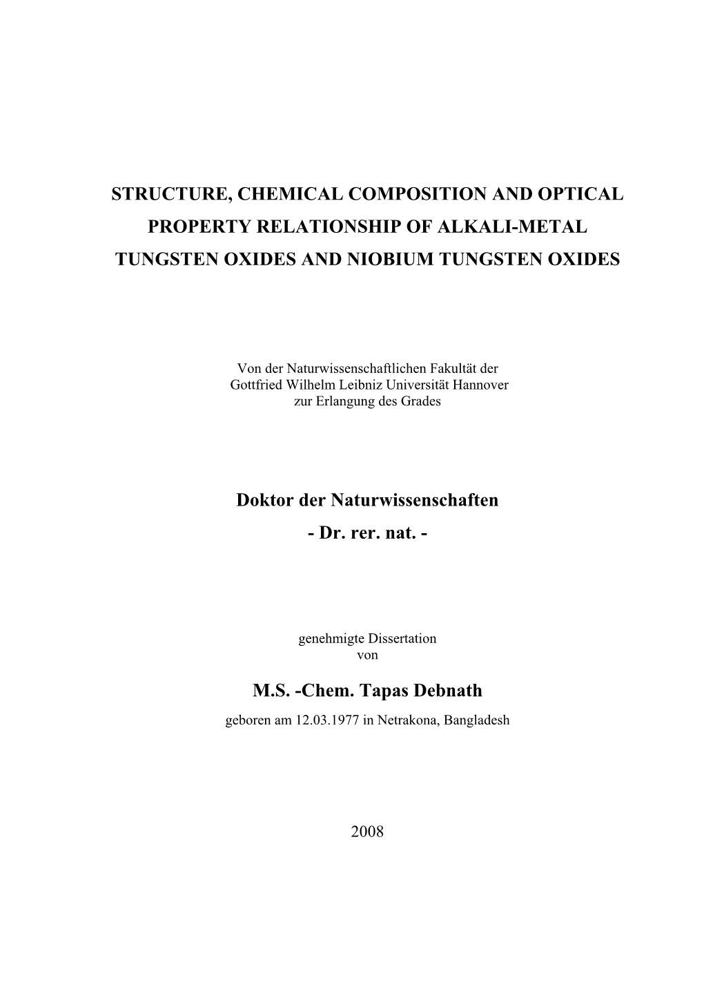 Structure, Chemical Composition and Optical Property Relationship of Alkali-Metal Tungsten Oxides and Niobium Tungsten Oxides