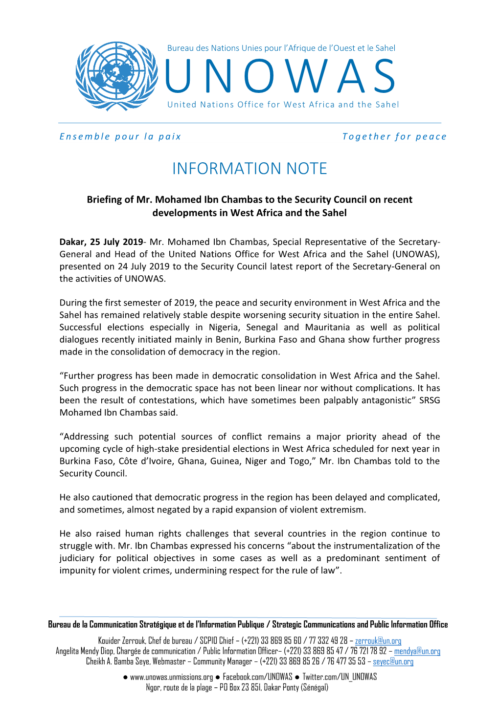 UNOWAS United Nations Office for West Africa and the Sahel