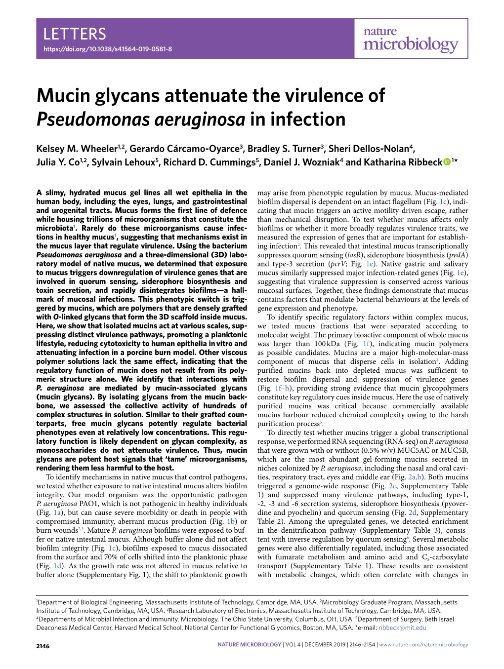 Mucin Glycans Attenuate the Virulence of Pseudomonas Aeruginosa in Infection