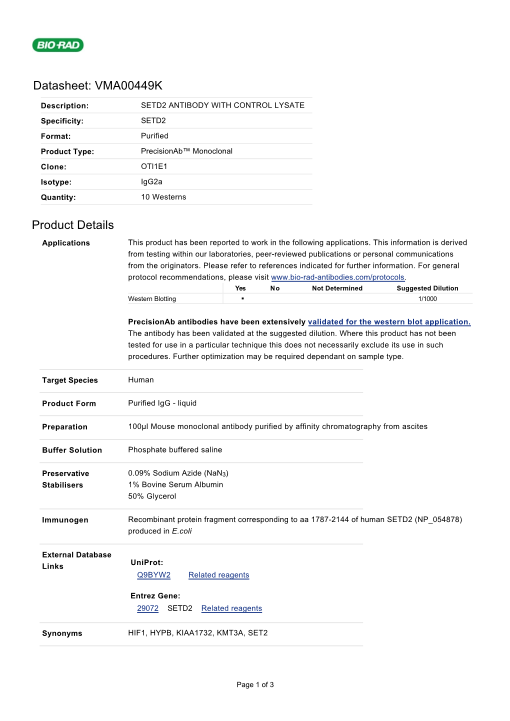 Datasheet: VMA00449K Product Details