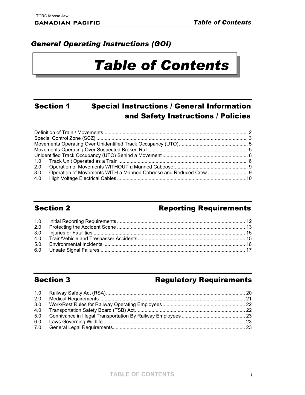 Table of Contents