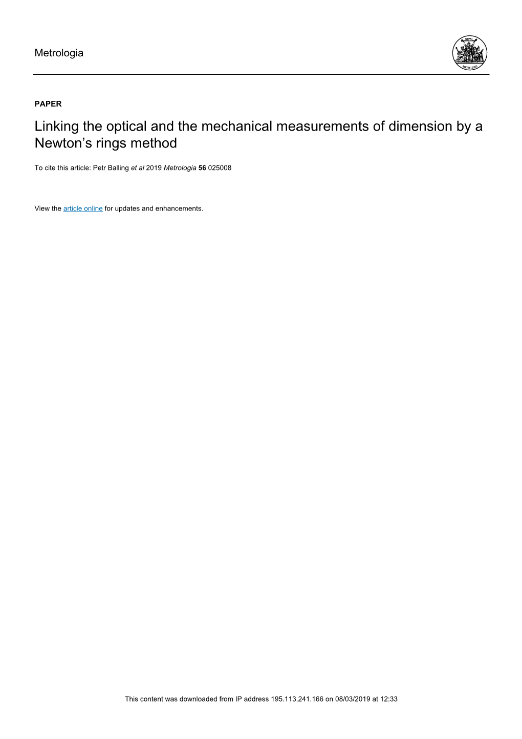Linking the Optical and the Mechanical Measurements of Dimension by a Newton’S Rings Method