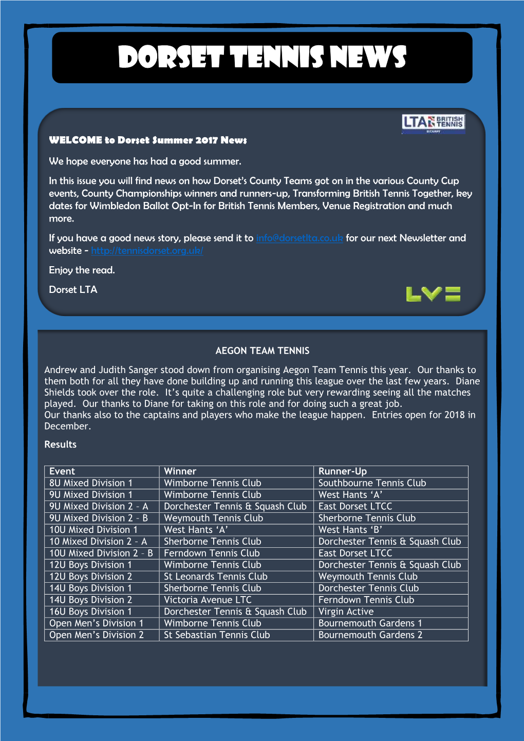 Dorset Tennis News