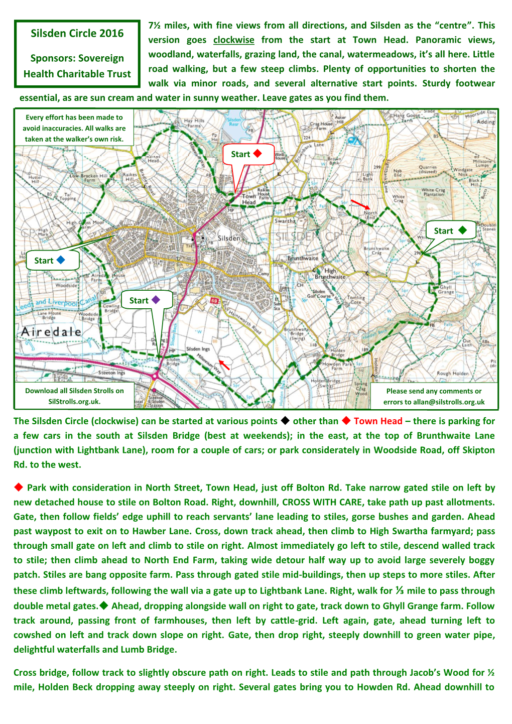 Silsden Circle 2016 Version Goes Clockwise from the Start at Town Head