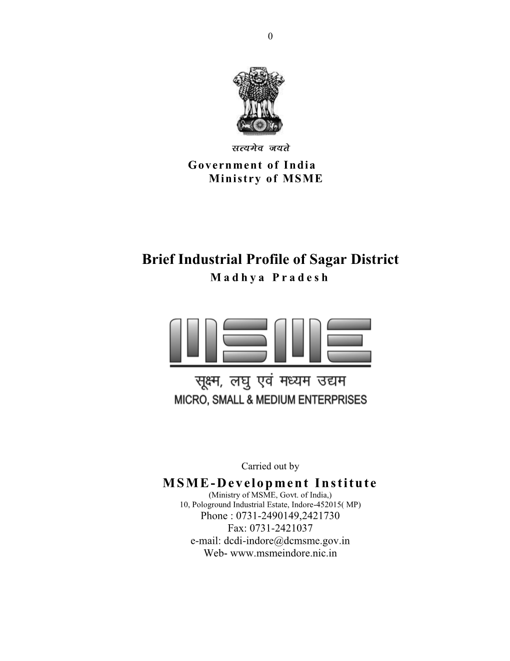 Brief Industrial Profile of Sagar District