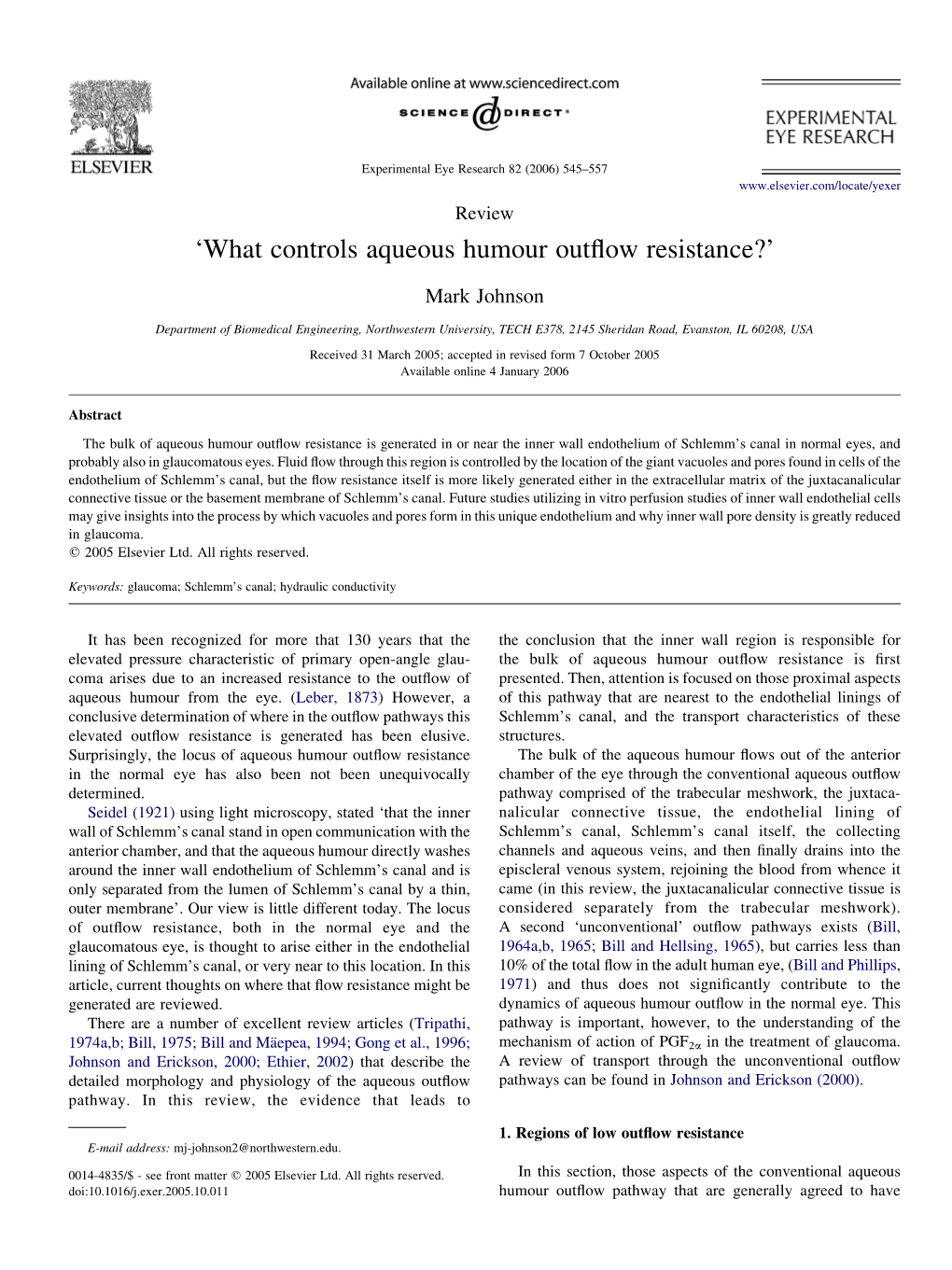 'What Controls Aqueous Humour Outflow Resistance?'