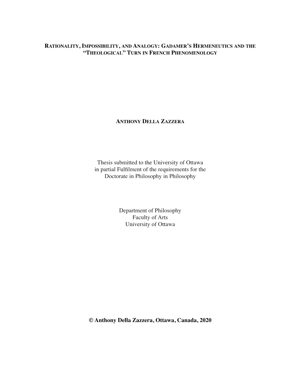 Thesis Submitted to the University of Ottawa in Partial Fulfilment of The