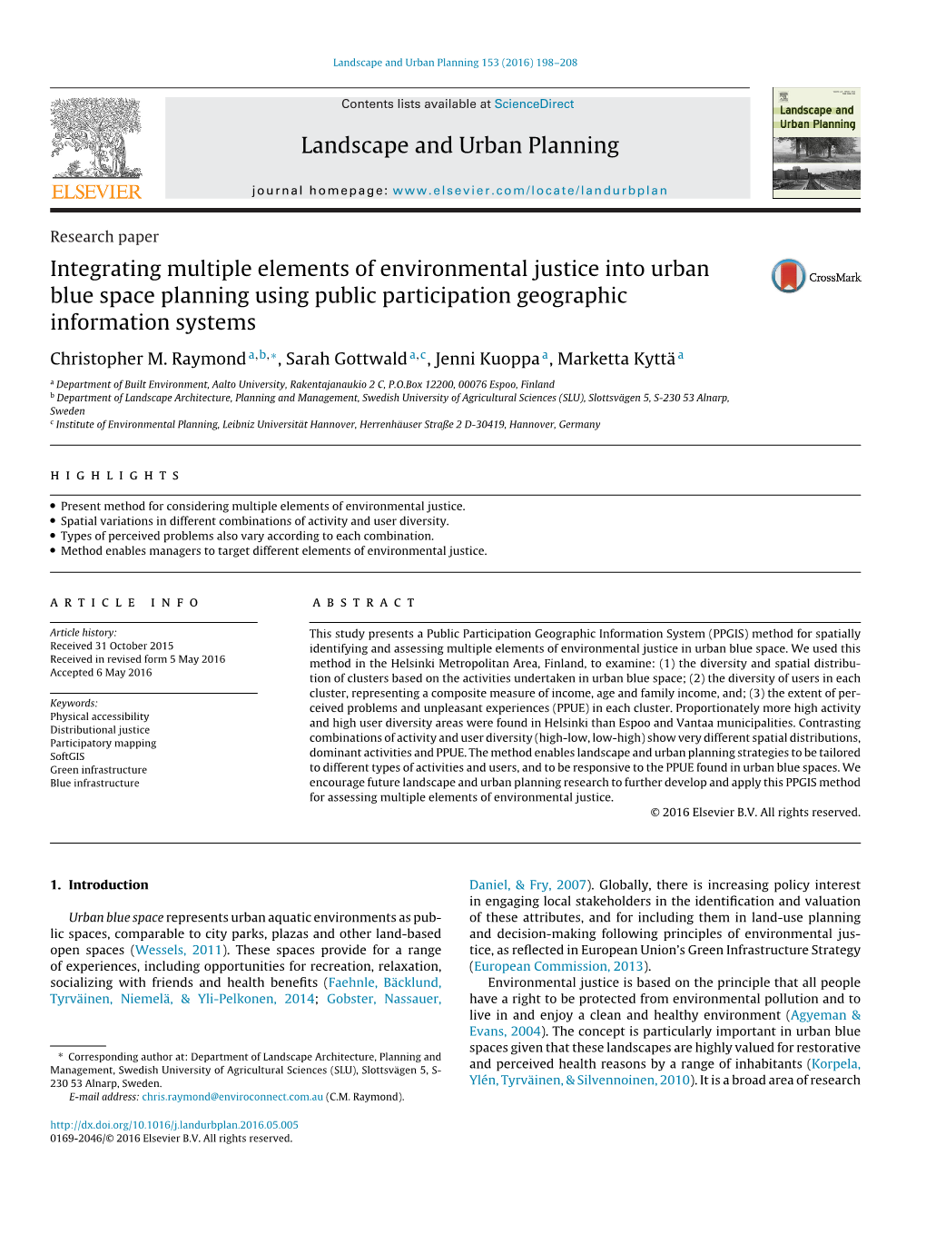 Integrating Multiple Elements of Environmental Justice Into Urban Blue Space Planning Using Public Participation Geographic Info