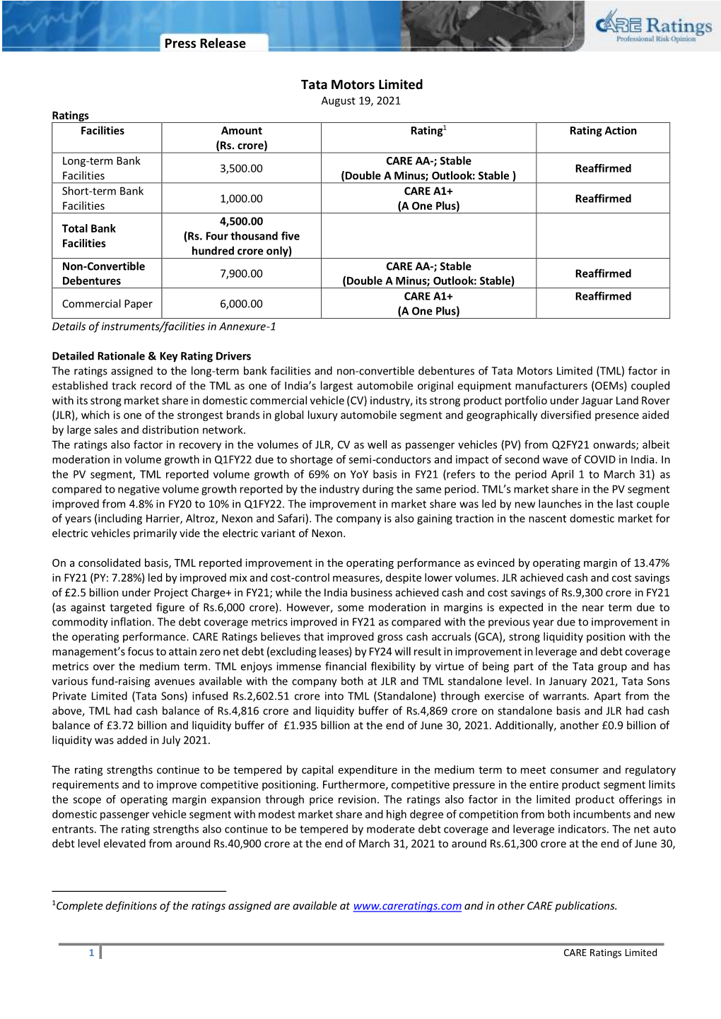 Press Release Tata Motors Limited