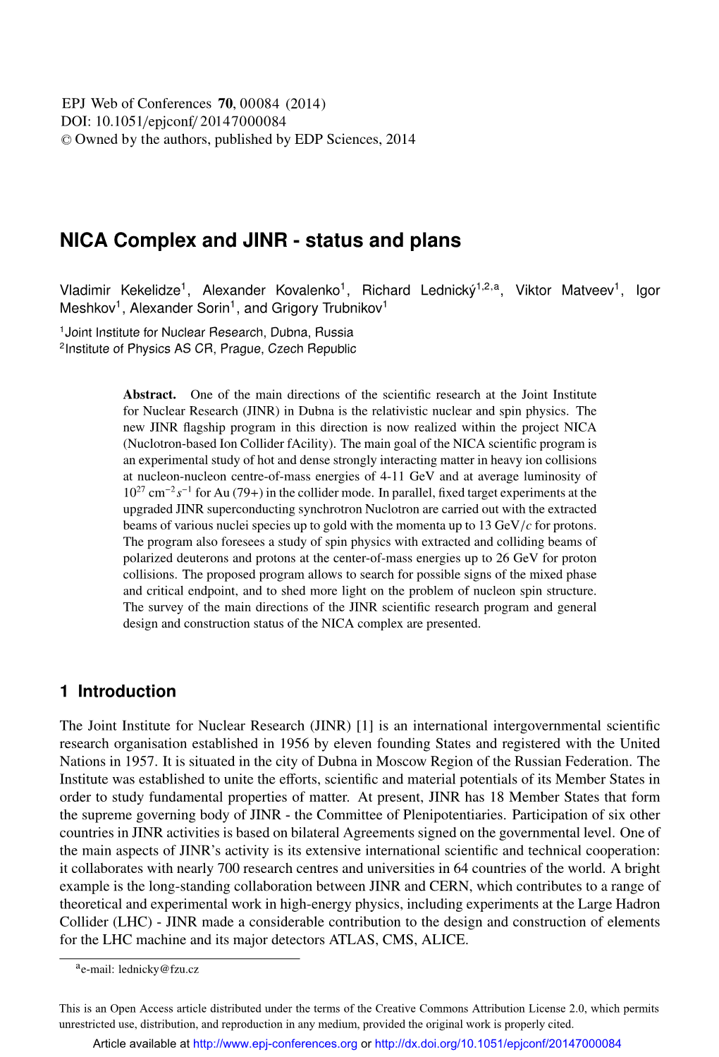 NICA Complex and JINR - Status and Plans