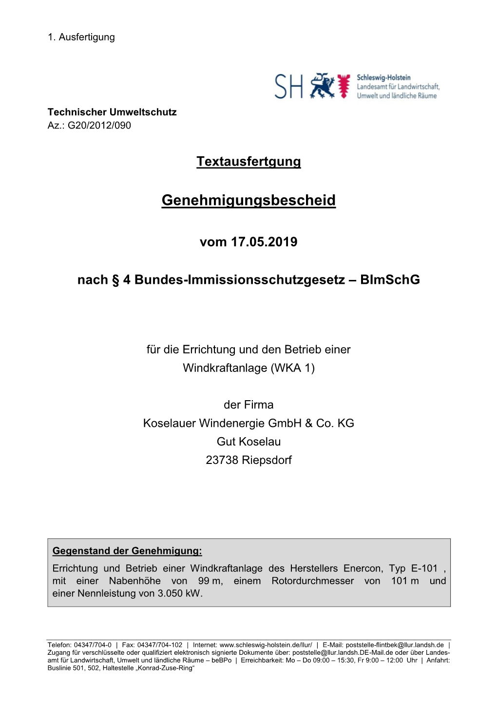 Genehmigungsbescheid