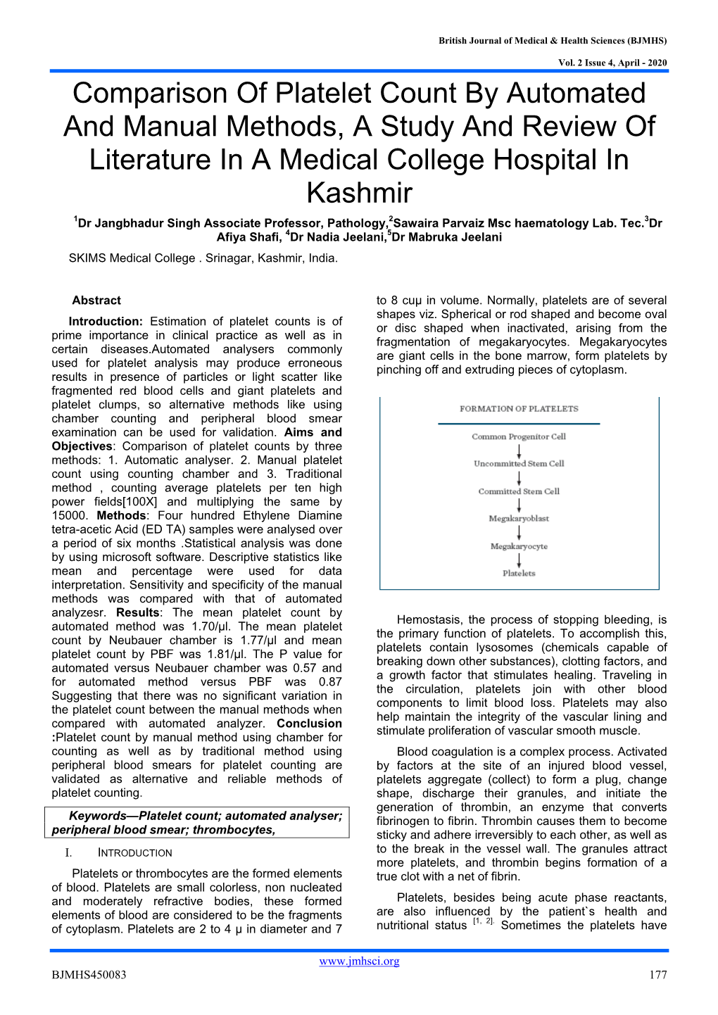 Comparison of Platelet Count by Automated and Manual Methods, A