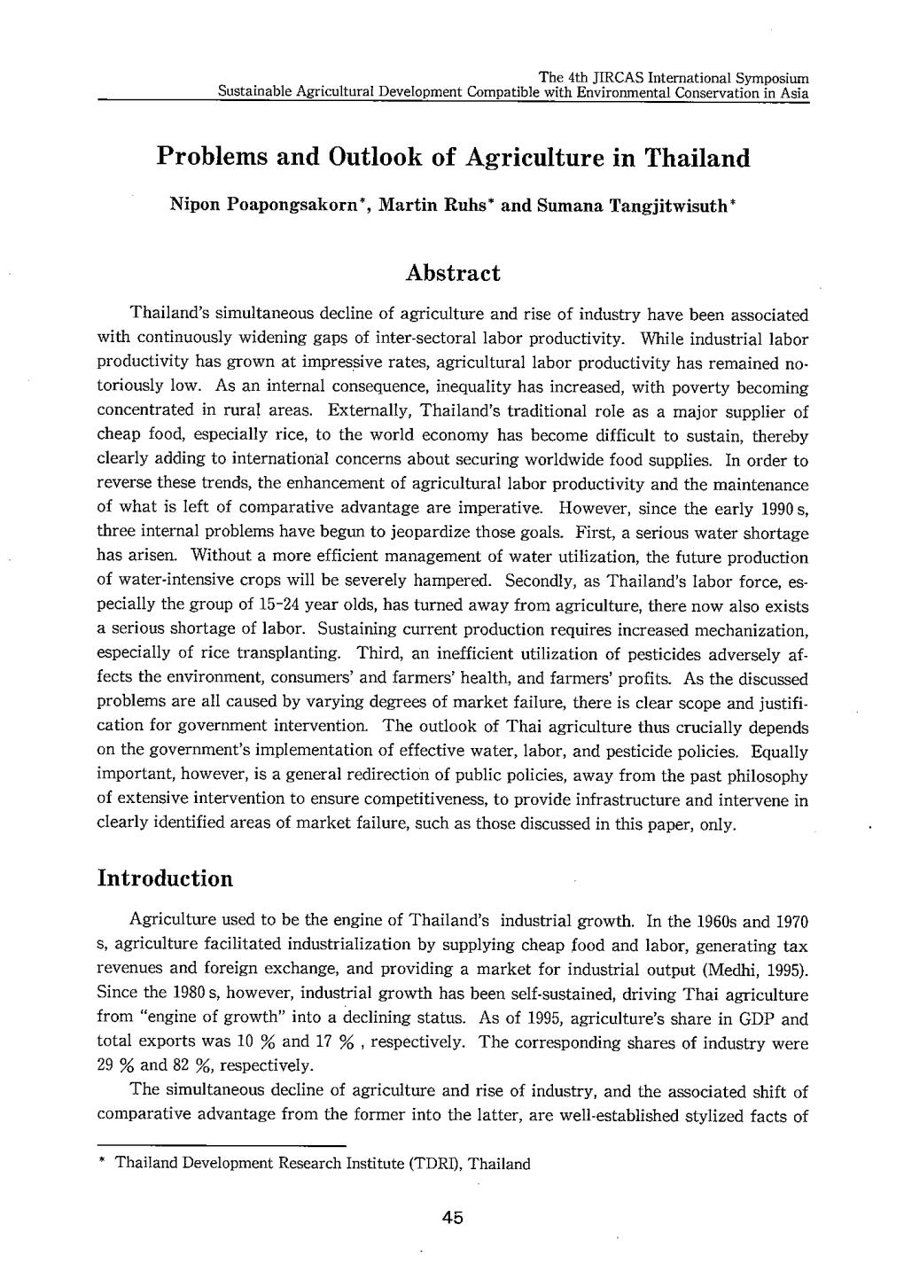 Problems and Outlook of Agriculture in Thailand Abstract Introduction