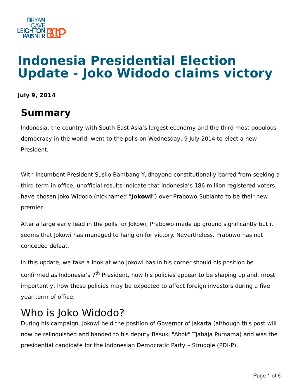 Indonesia Presidential Election Update - Joko Widodo Claims Victory