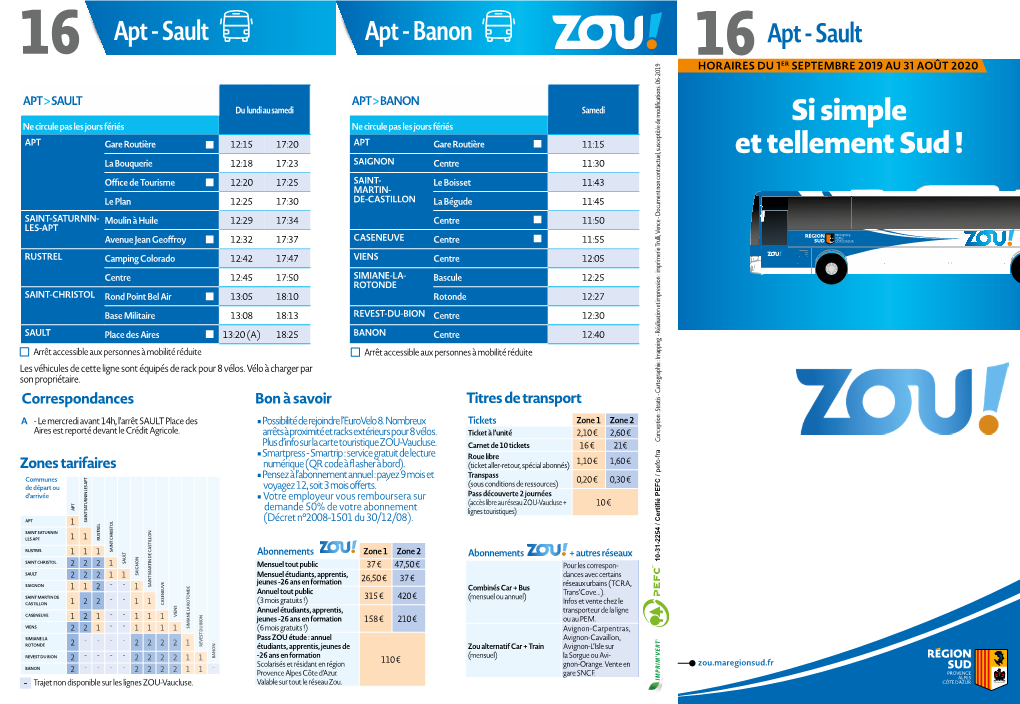 Apt - Sault Apt - Banon Apt - Sault 16 16HORAIRES DU 1ER SEPTEMBRE 2019 AU 31 AOÛT 2020