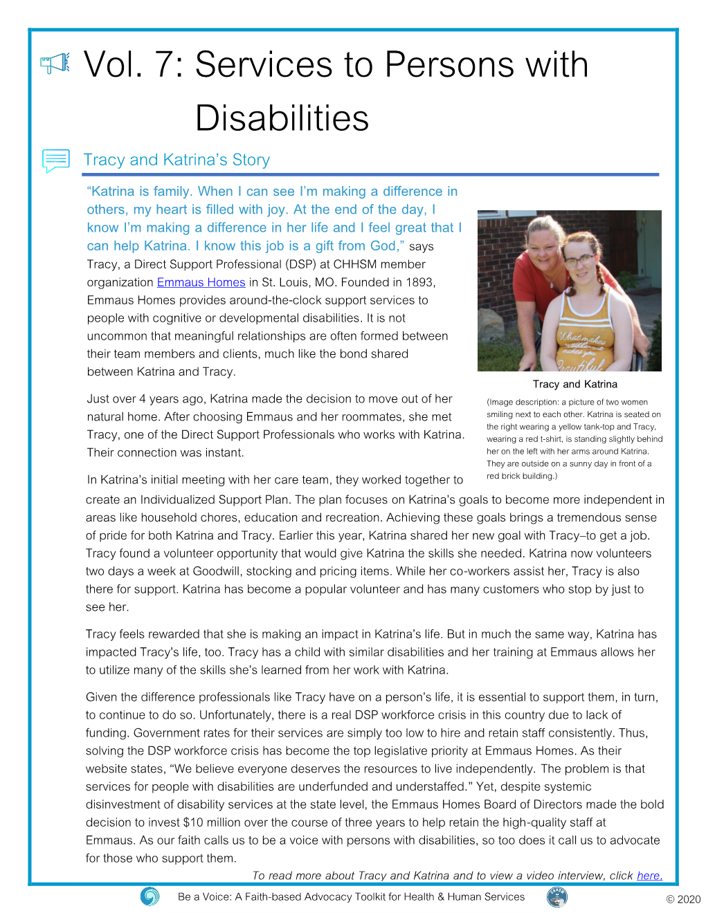 Services to Persons with Disabilities Tracy and Katrina’S Story