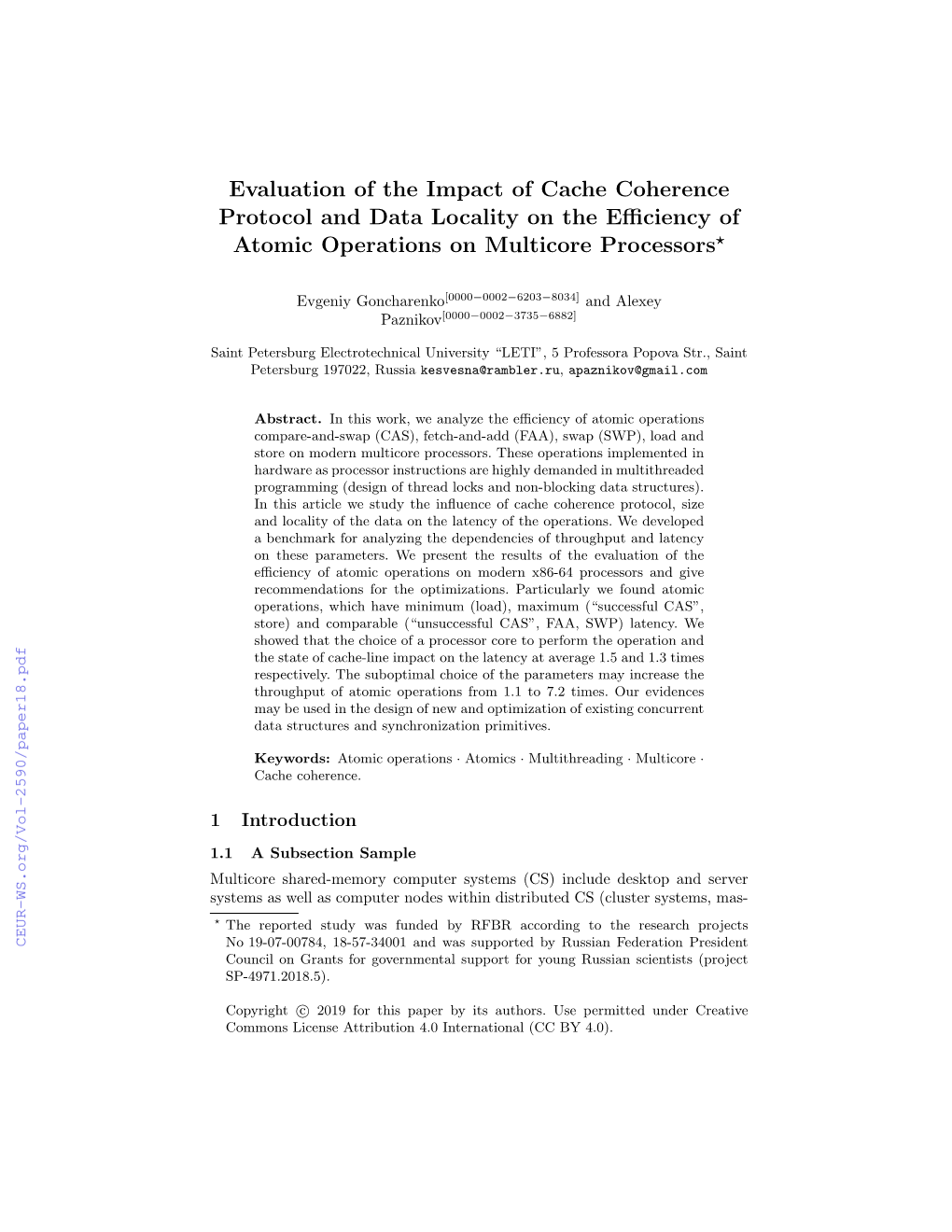 Evaluation of the Impact of Cache Coherence Protocol and Data Locality on the Eﬃciency of Atomic Operations on Multicore Processors?