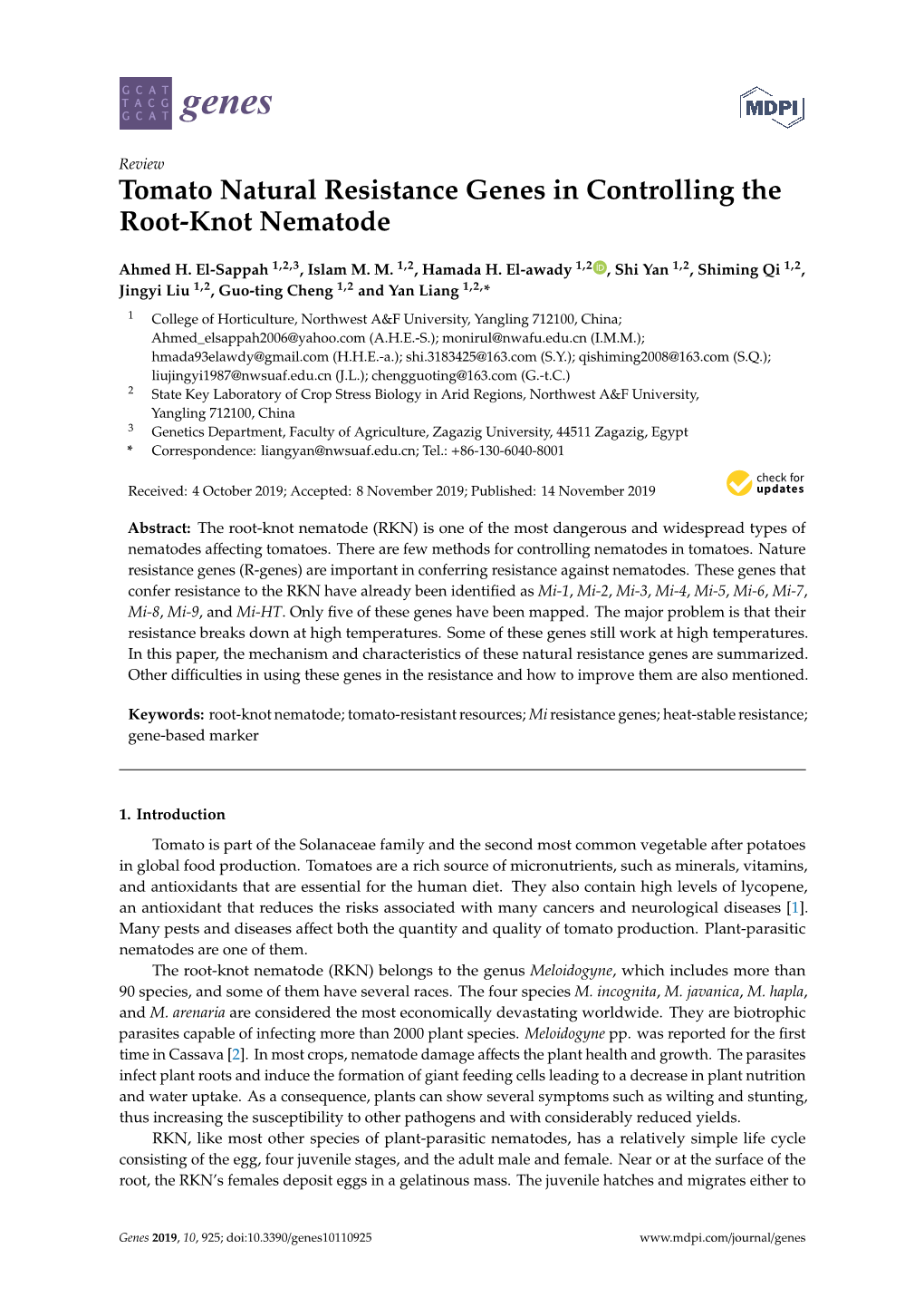 Tomato Natural Resistance Genes in Controlling the Root-Knot Nematode