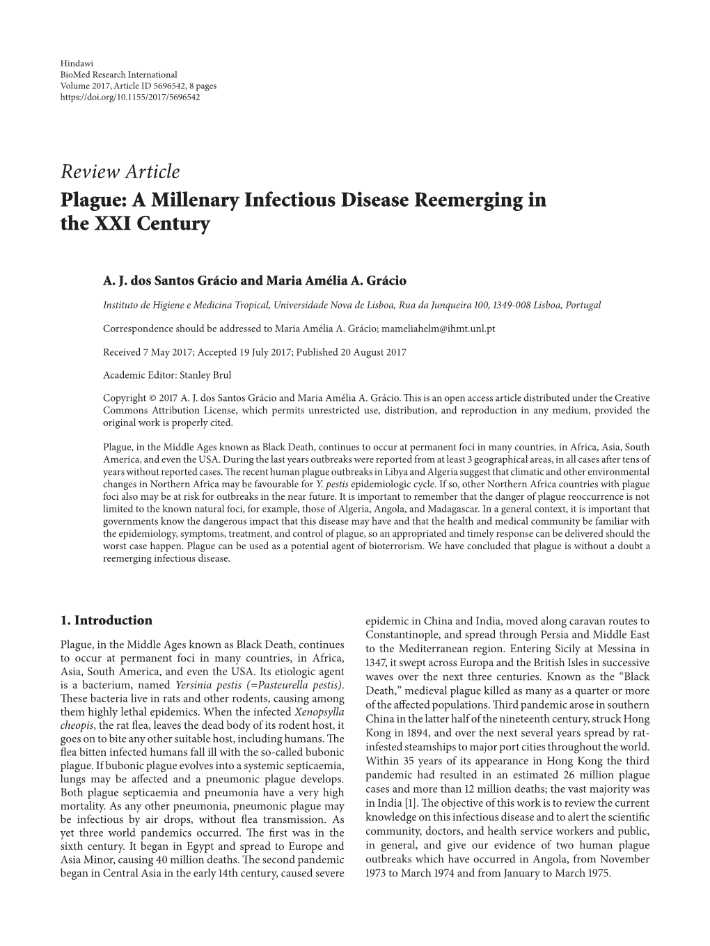 Review Article Plague: a Millenary Infectious Disease Reemerging in the XXI Century