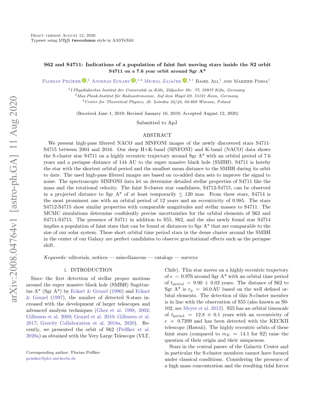 Arxiv:2008.04764V1 [Astro-Ph.GA] 11 Aug 2020