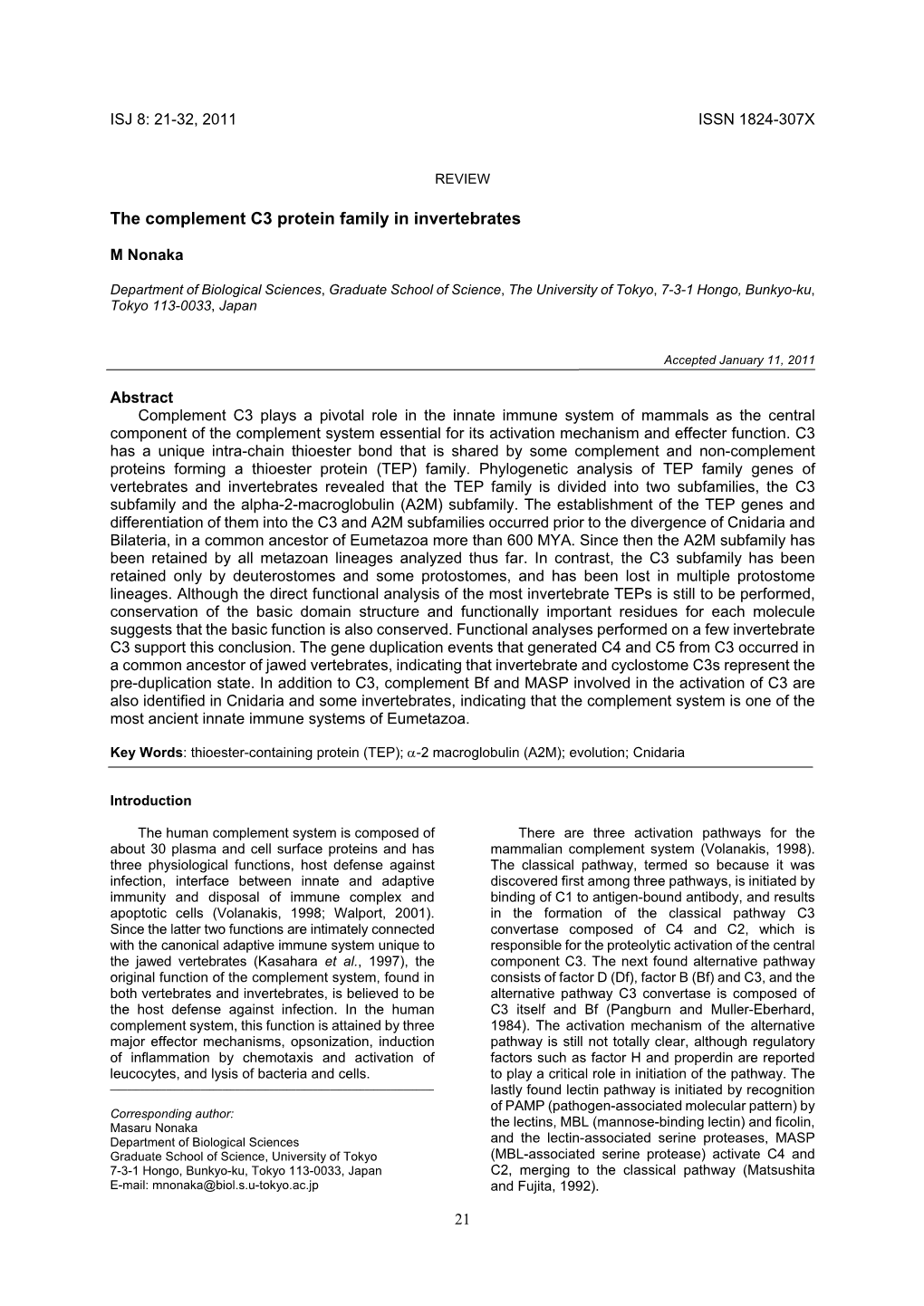 The Complement C3 Protein Family in Invertebrates