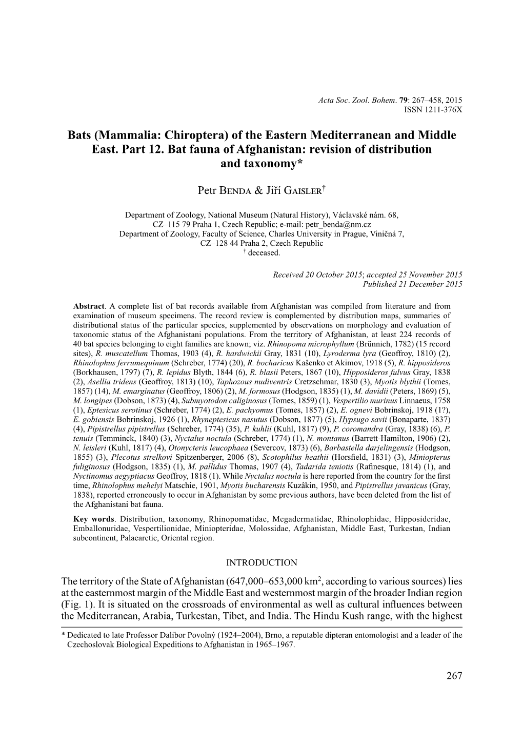 Bats (Mammalia: Chiroptera) of the Eastern Mediterranean and Middle East