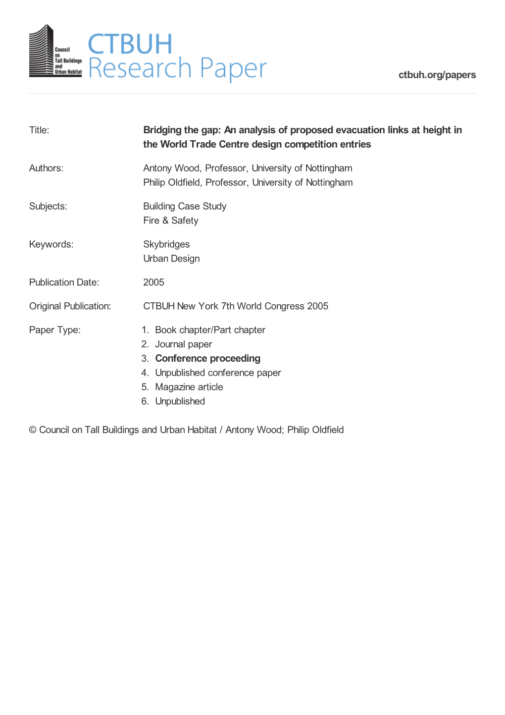 Bridging the Gap: an Analysis of Proposed Evacuation Links at Height in the World Trade Centre Design Competition Entries 3