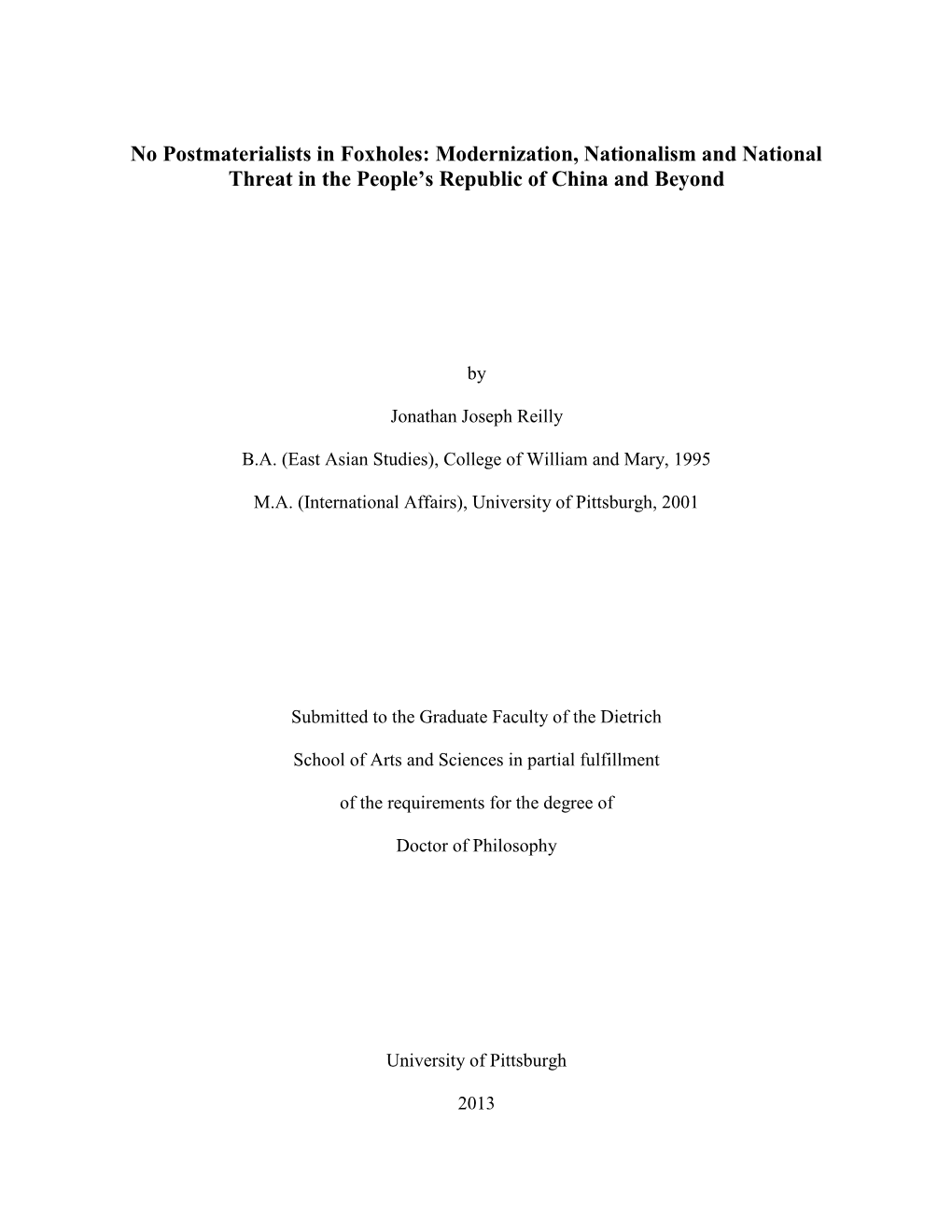 No Postmaterialists in Foxholes: Modernization, Nationalism and National Threat in the People’S Republic of China and Beyond